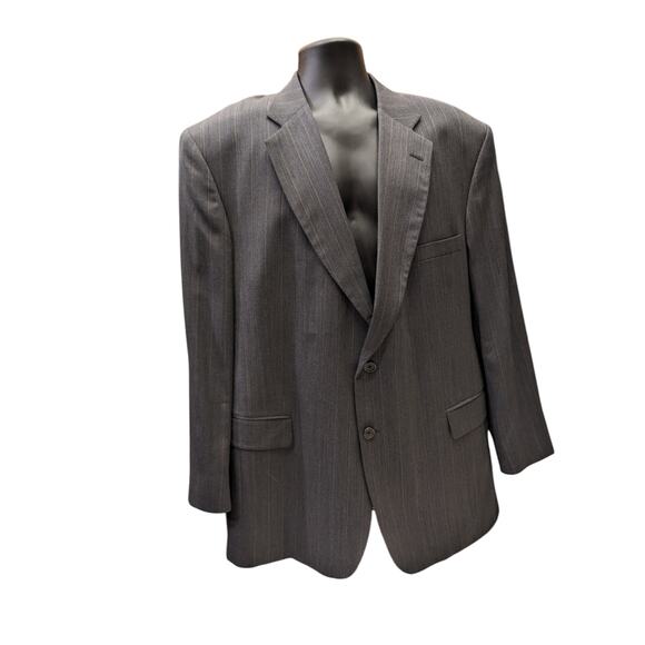 Stafford Suit Jacket Mens 48R Wool Blazer Gray Pinstripe Sport Coat Two Button - Picture 5 of 13